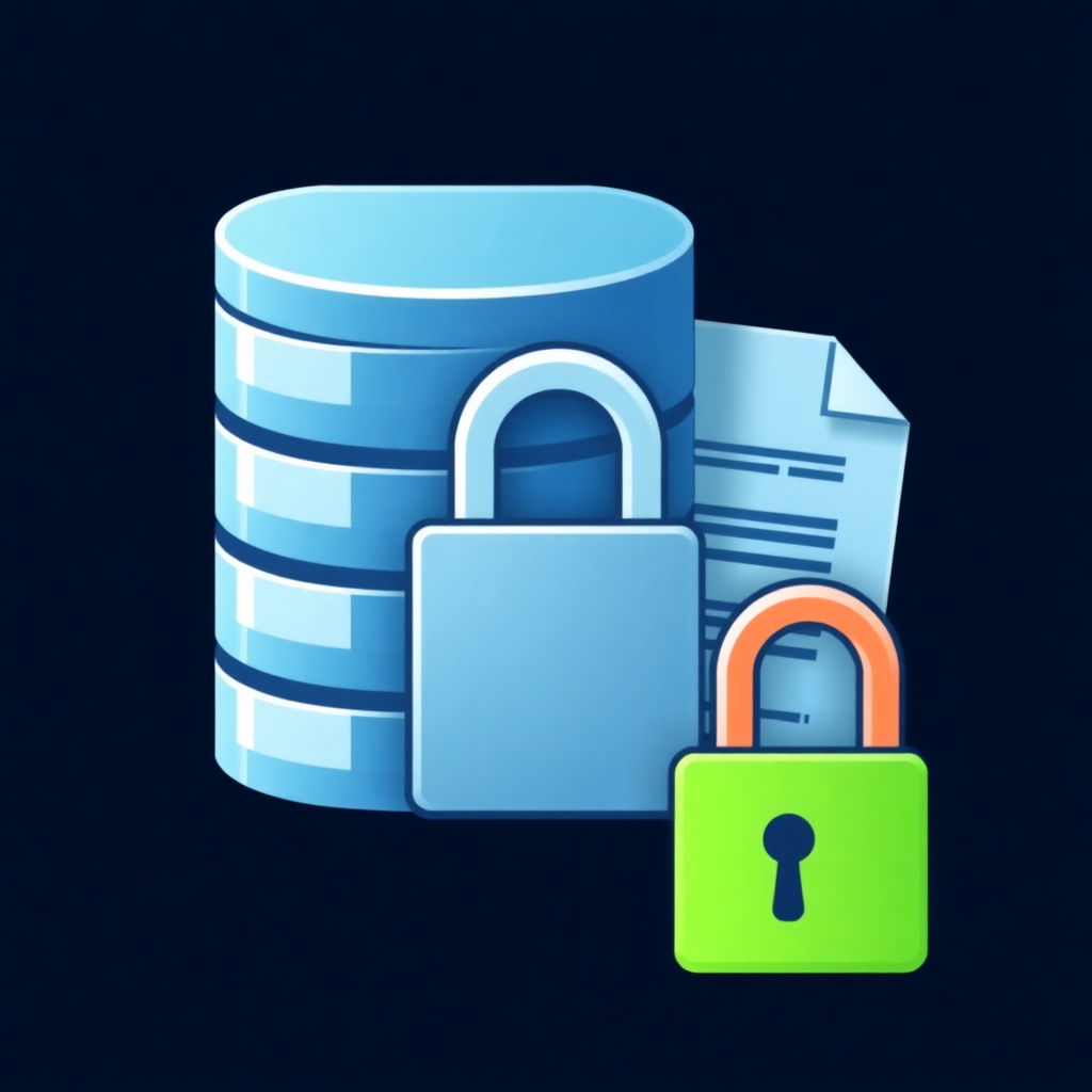 Icon of a database, files, and a lock, representing leaked data and information